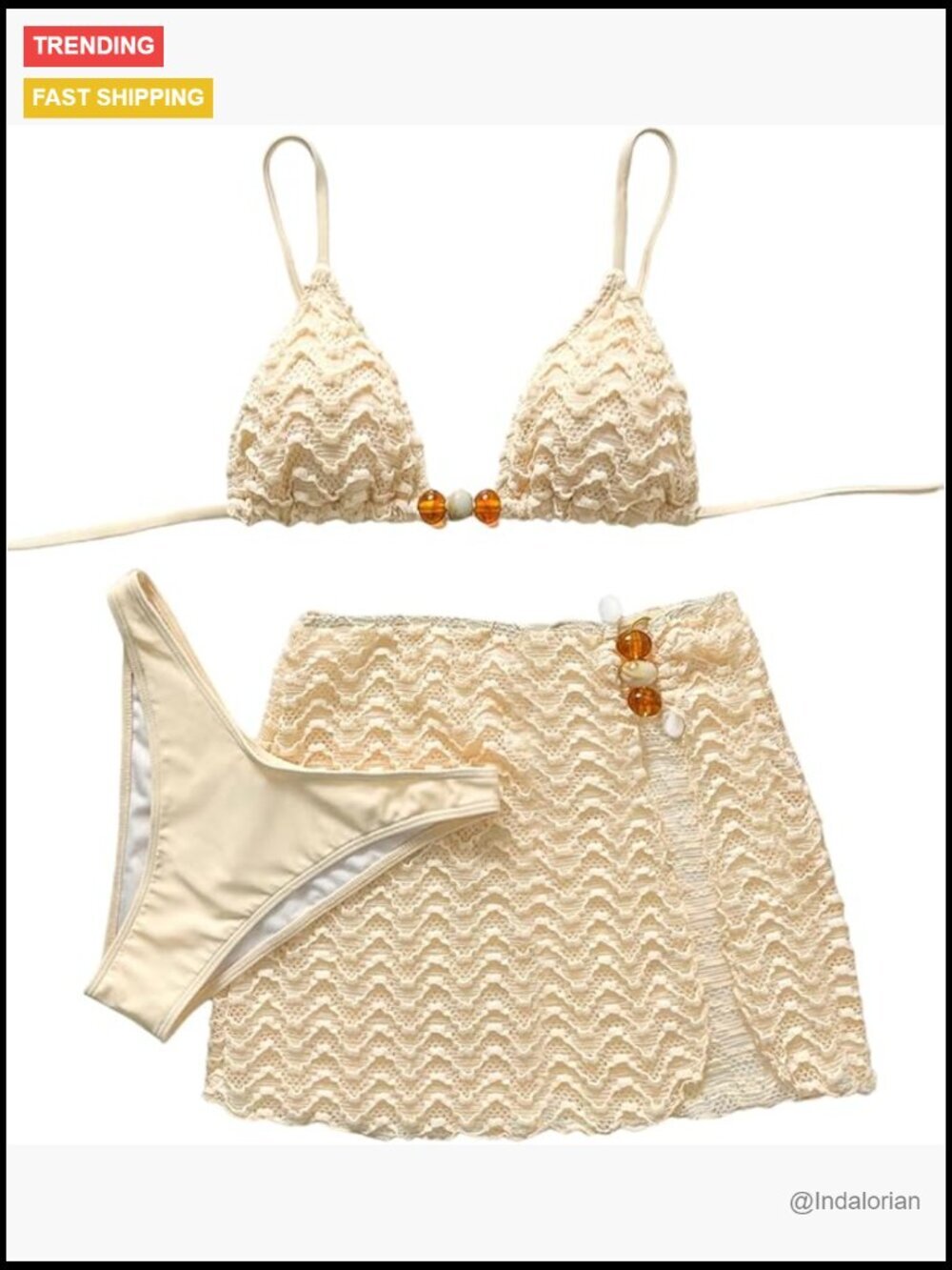 Crochet Cheeky Bikini Set 3 Piece Triangle Bathing Suit with Cover Up Skirt